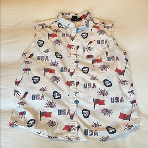 MAD Engine Patriotic USA Abraham Lincoln Print Sleeveless Shirt